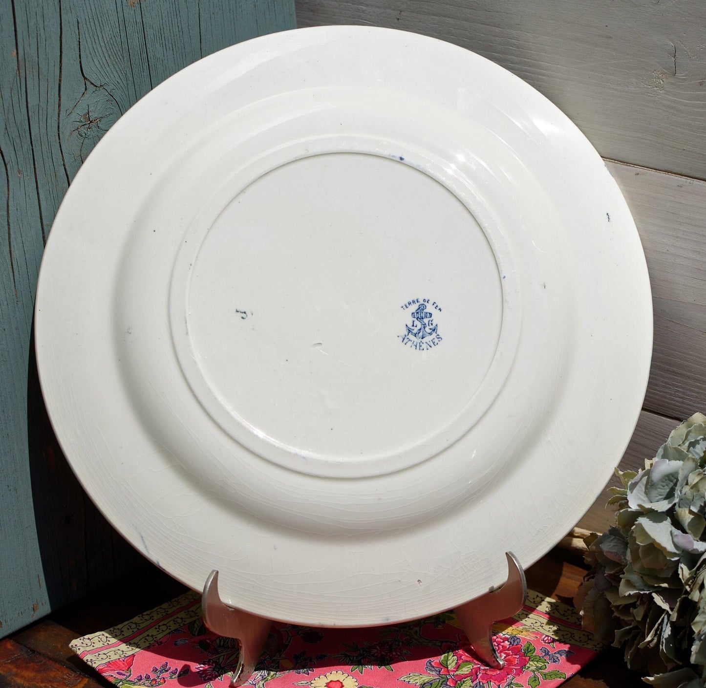 French Ironstone Blue Transferware Plate Athenes Terre de Fer LG Léon Graves Clairefontaine