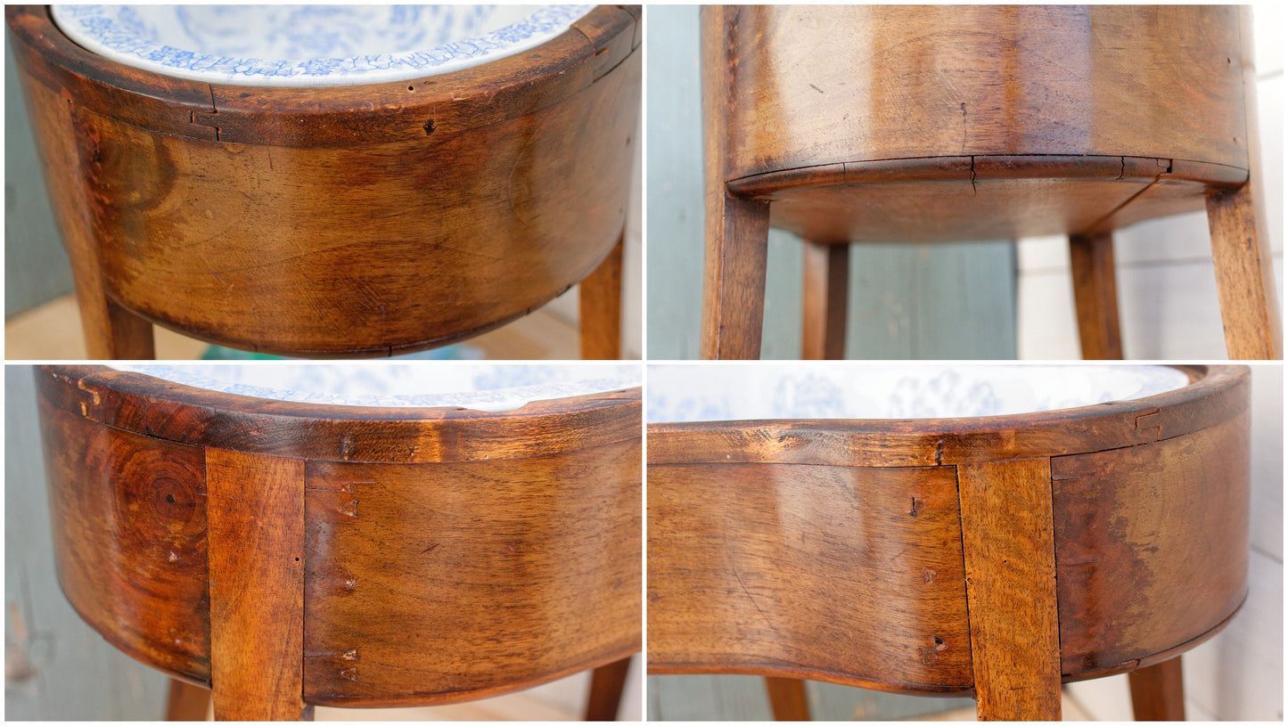 French Antique Wooden BIDET Baby Bath with Porcelain Water Basin Made by Faïencerie Creil et Montereau Terre de Fer