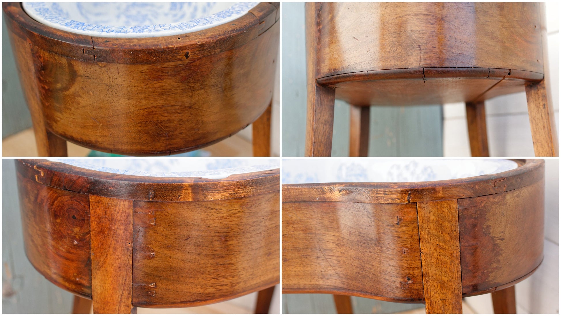 French Antique Wooden BIDET Baby Bath with Porcelain Water Basin Made by Faïencerie Creil et Montereau Terre de Fer