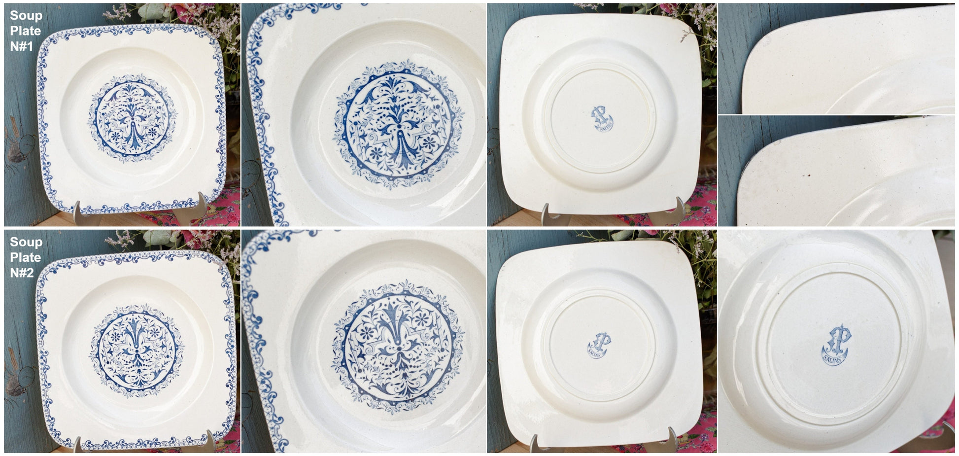 French Ironstone Blue Transferware SALINS Square Plate Terre de Fer