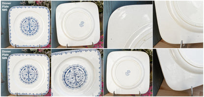 French Ironstone Blue Transferware SALINS Square Plate Terre de Fer