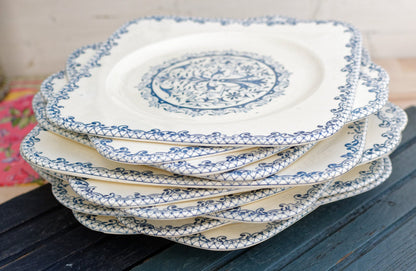 French Ironstone Blue Transferware SALINS Square Plate Terre de Fer