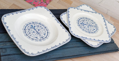 French Ironstone Blue Transferware SALINS Square Plate Terre de Fer