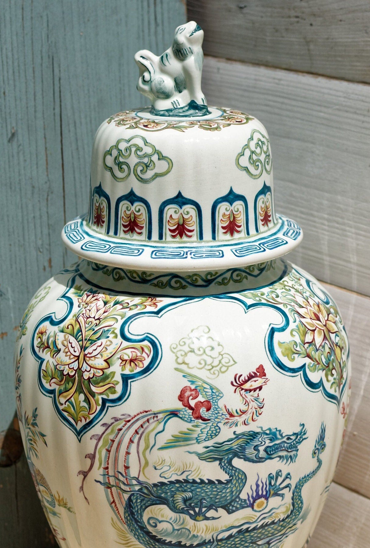 Belgian Asian Chiniserie style Lidded Vase CHANGHAI BOCH Belgium Ginger Jar