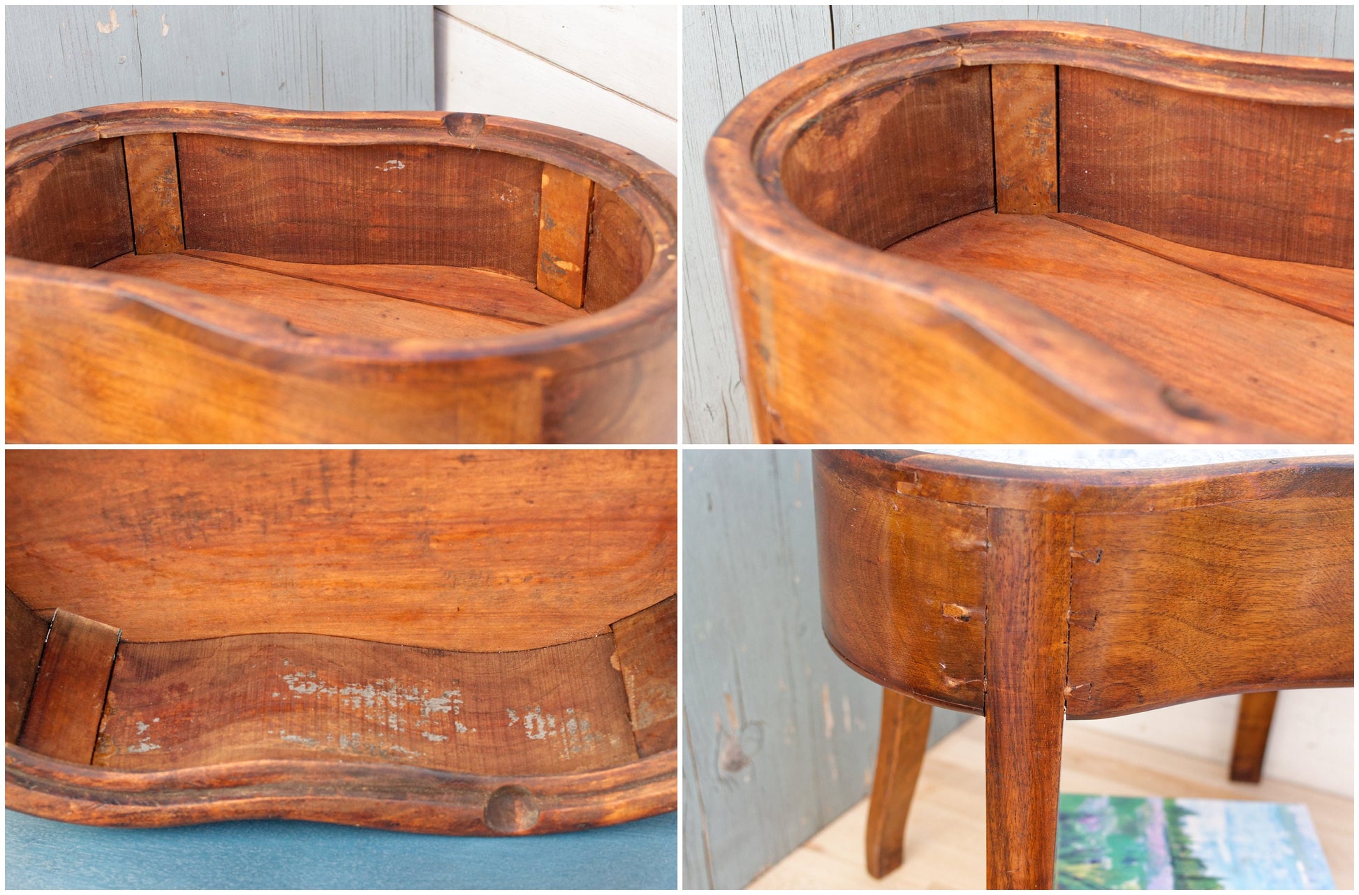 French Antique Wooden BIDET Baby Bath with Porcelain Water Basin Made by Faïencerie Creil et Montereau Terre de Fer
