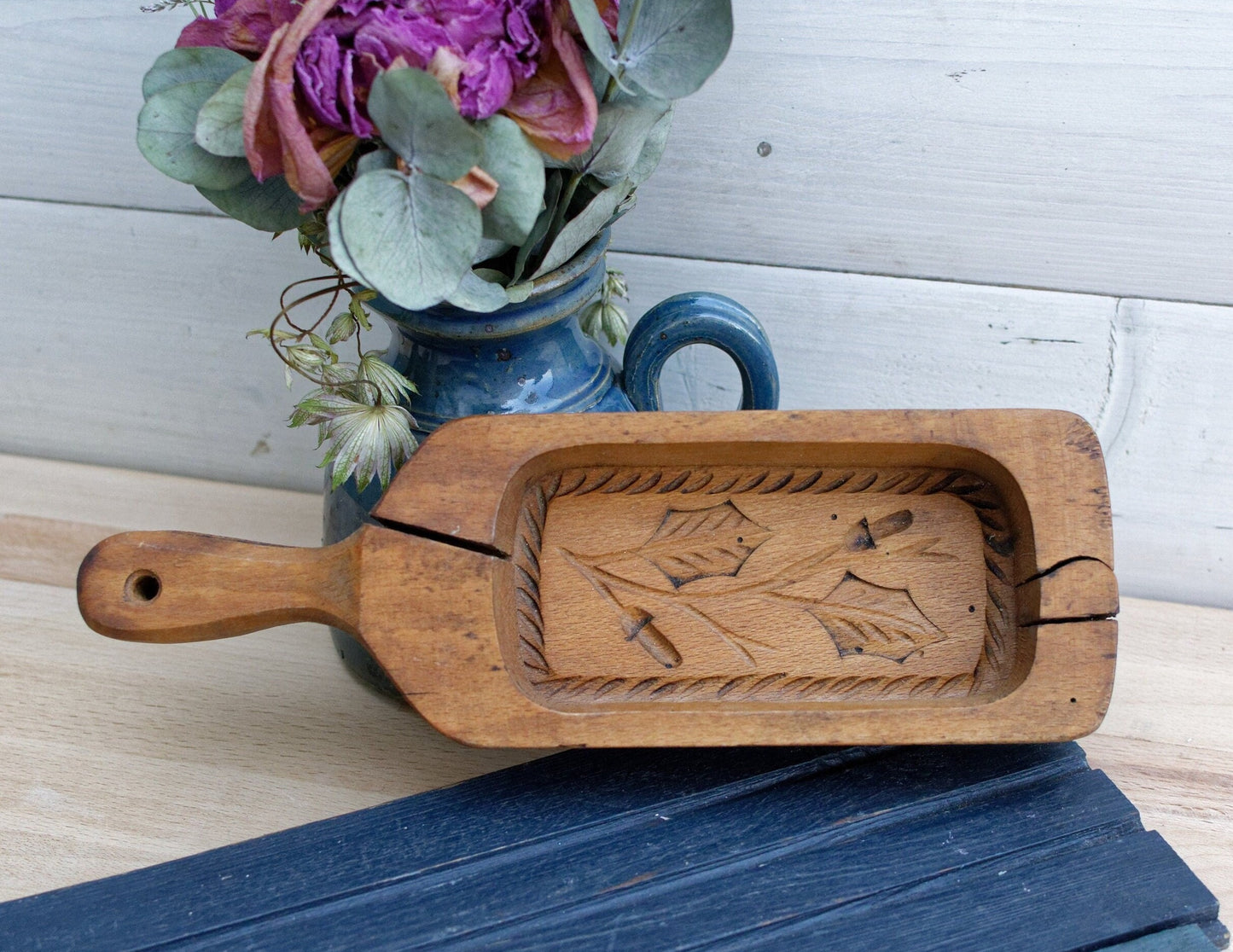 French Antique Wooden Hand-Carved Stamp Butter Mold Mould  