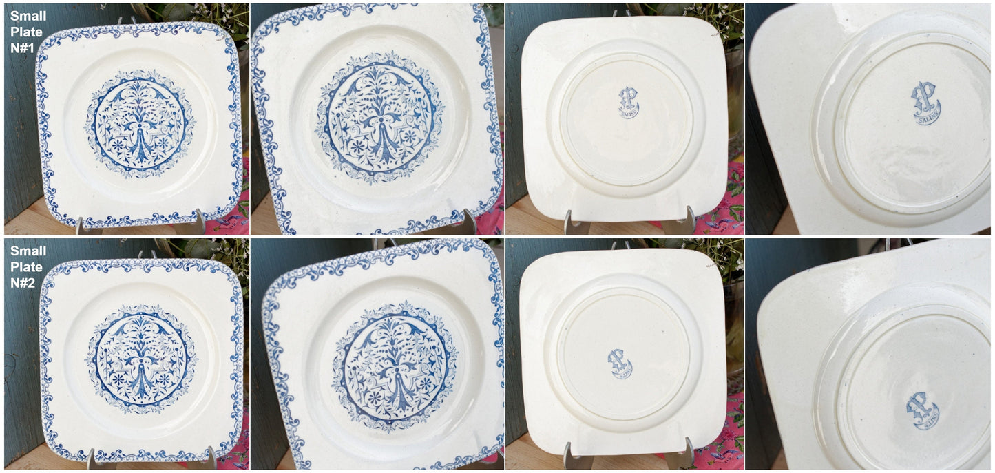 French Ironstone Blue Transferware SALINS Square Plate Terre de Fer