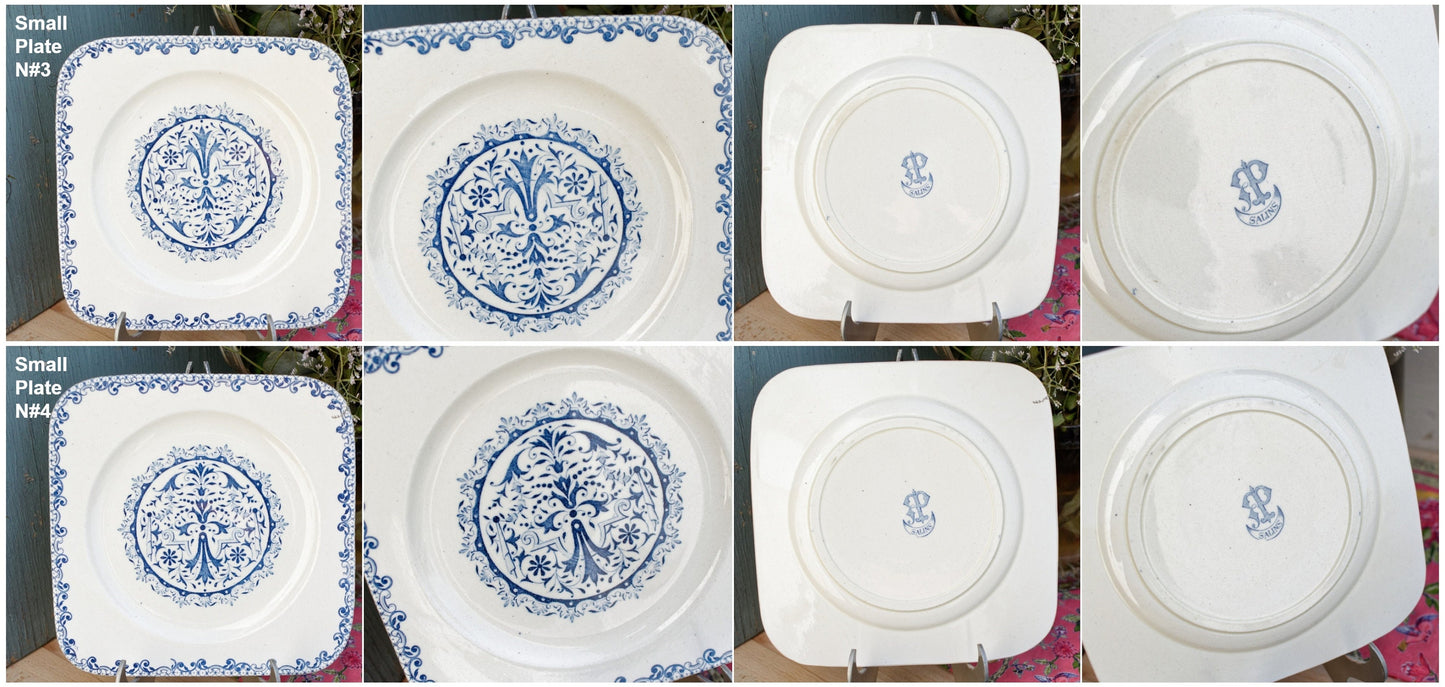 French Ironstone Blue Transferware SALINS Square Plate Terre de Fer