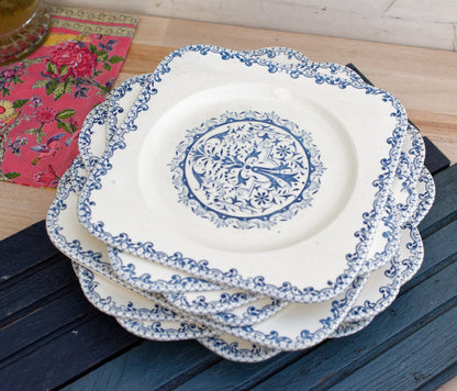 French Ironstone Blue Transferware SALINS Square Plate Terre de Fer