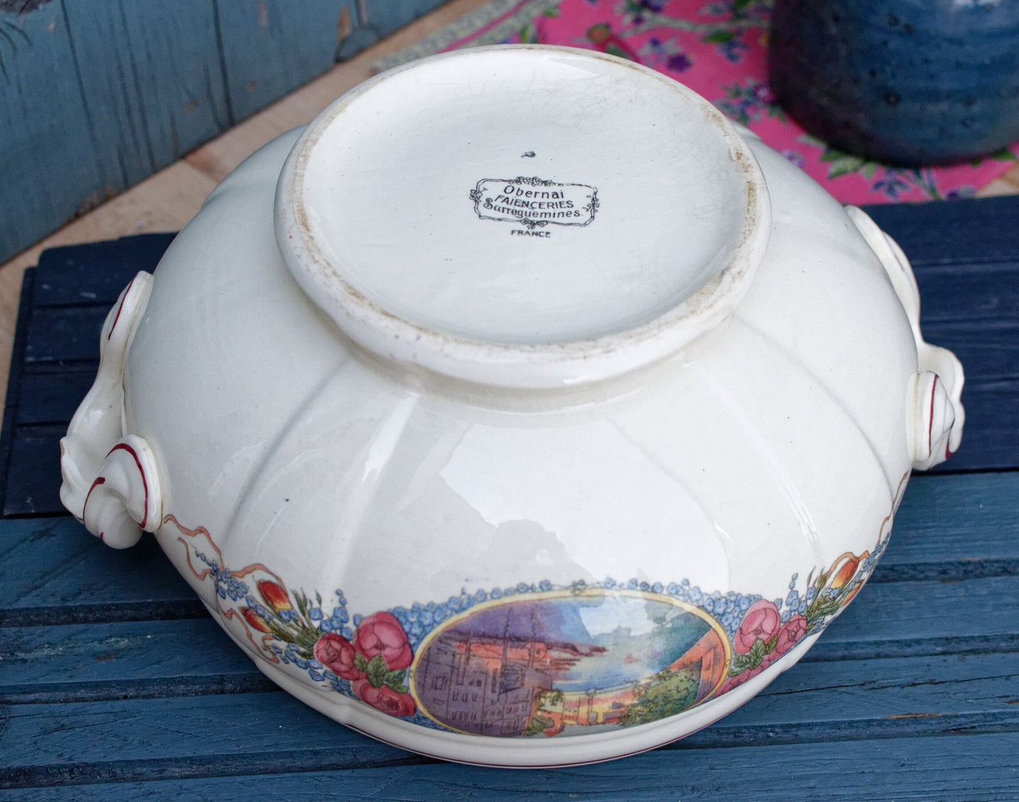 French Ironstone Henri Loux Alsace Scenes Soup Tureen Soupiere Obernai Faienceries Sarreguemines France Terre de Fer