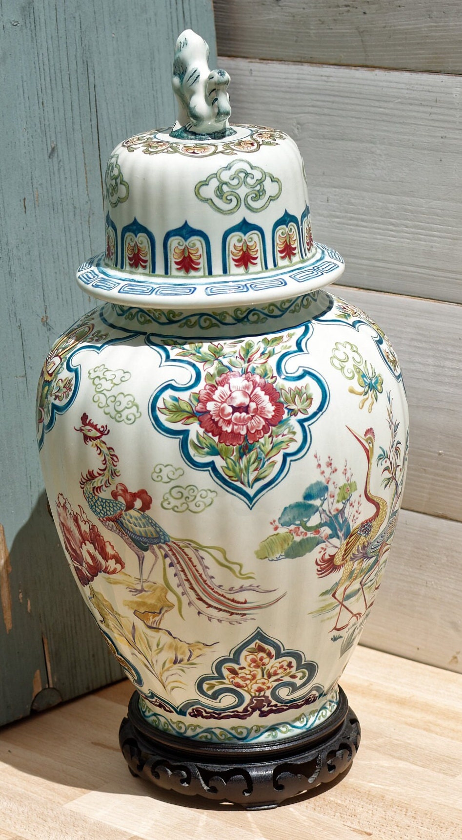 Belgian Asian Chiniserie style Lidded Vase CHANGHAI BOCH Belgium Ginger Jar