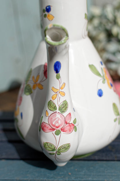 French Hand-Painted Porcelain Floral Pitcher Faiencerie du MATET Fait Main