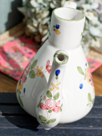 French Hand-Painted Porcelain Floral Pitcher Faiencerie du MATET Fait Main