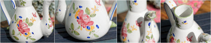 French Hand-Painted Porcelain Floral Pitcher Faiencerie du MATET Fait Main