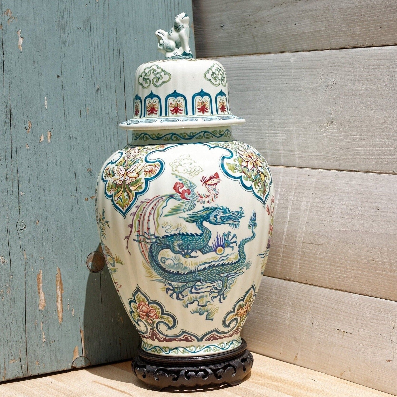 Belgian Asian Chiniserie style Lidded Vase CHANGHAI BOCH Belgium Ginger Jar