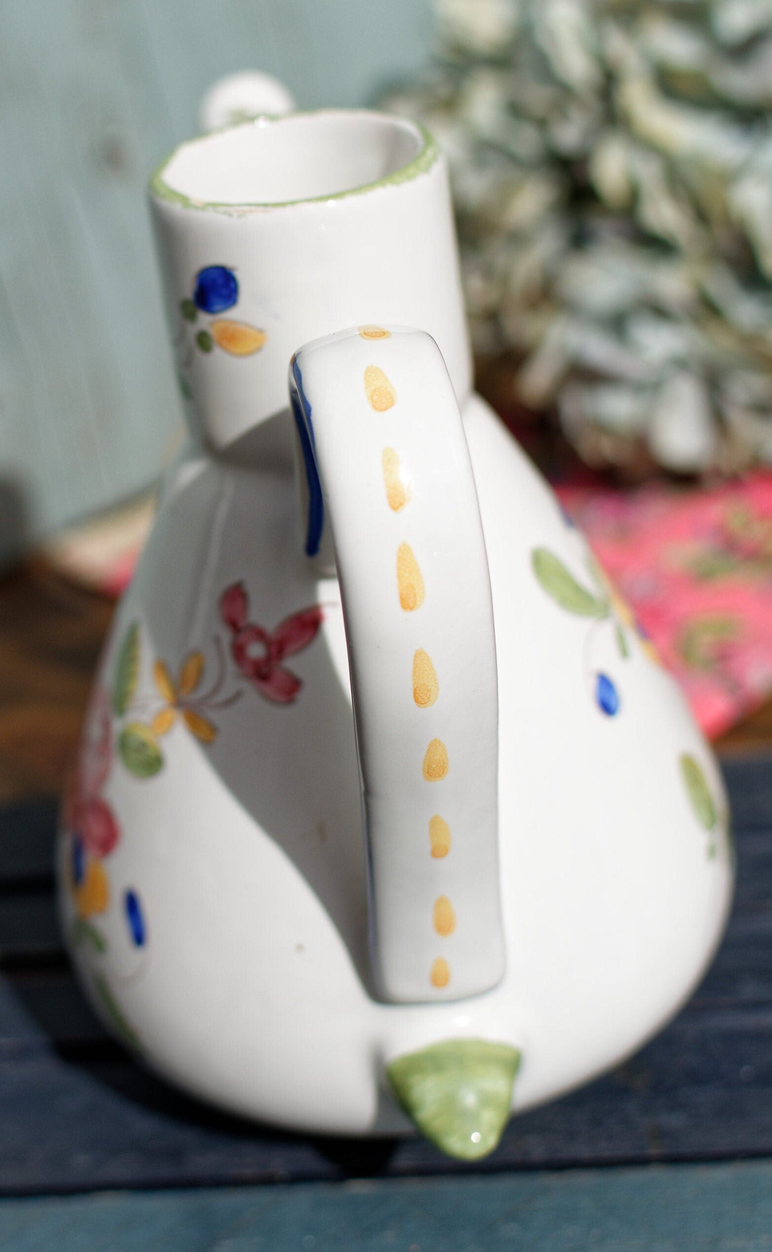 French Hand-Painted Porcelain Floral Pitcher Faiencerie du MATET Fait Main