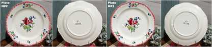 French Ironstone Hand-Painted Dinner Plate GIEN France Lorraine decor a la main red roses pattern Terre de Fer