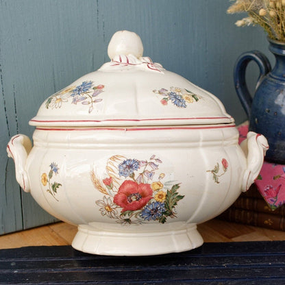 French Faience Ironstone Antique Soup Tureen Soupiere Agreste Sarreguemines Digoin FRANCE Terre de Fer