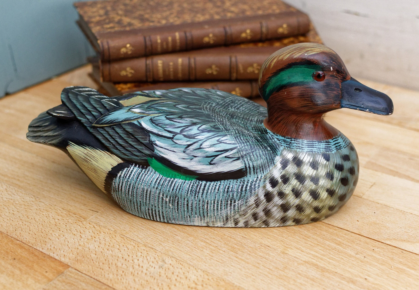 French Vintage Collectible Hand-Carved Wooden Duck ~ Folk Art Decoy Figurine