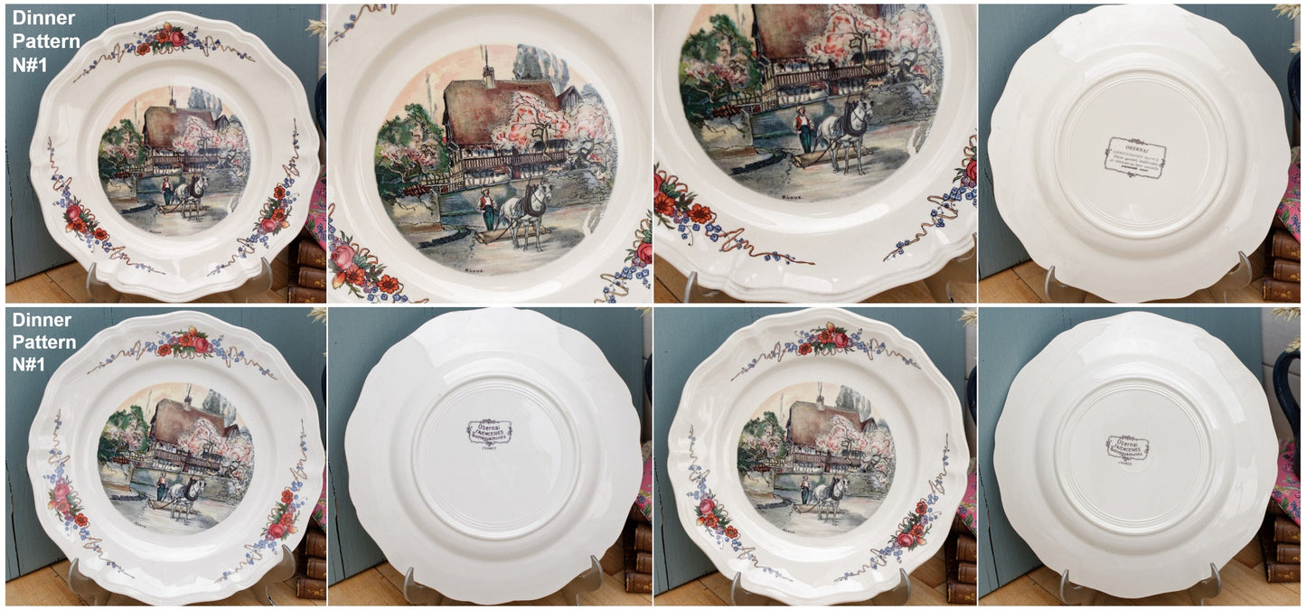 French Ironstone Henri Loux Alsace Scenes Plate Obernai Faienceries Sarreguemines France Terre de Fer