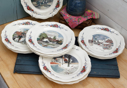 French Ironstone Henri Loux Alsace Scenes Plate Obernai Faienceries Sarreguemines France Terre de Fer