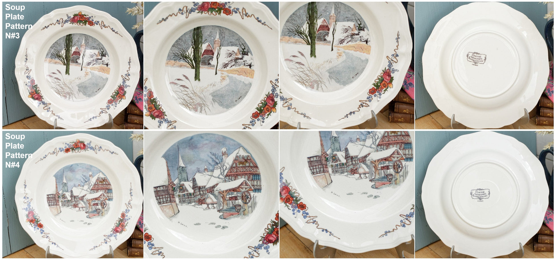 French Ironstone Henri Loux Alsace Scenes Plate Obernai Faienceries Sarreguemines France Terre de Fer