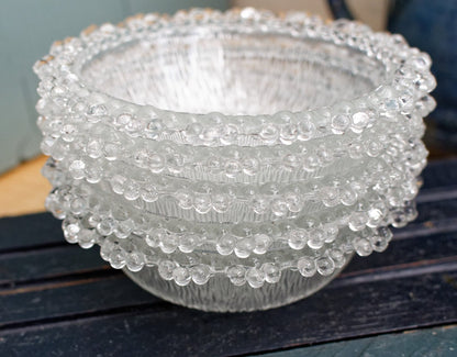 Italian Vintage Bubble Edge Textured Glass Serving Bowl Set MASSERINI BAROCCO Made in Italy