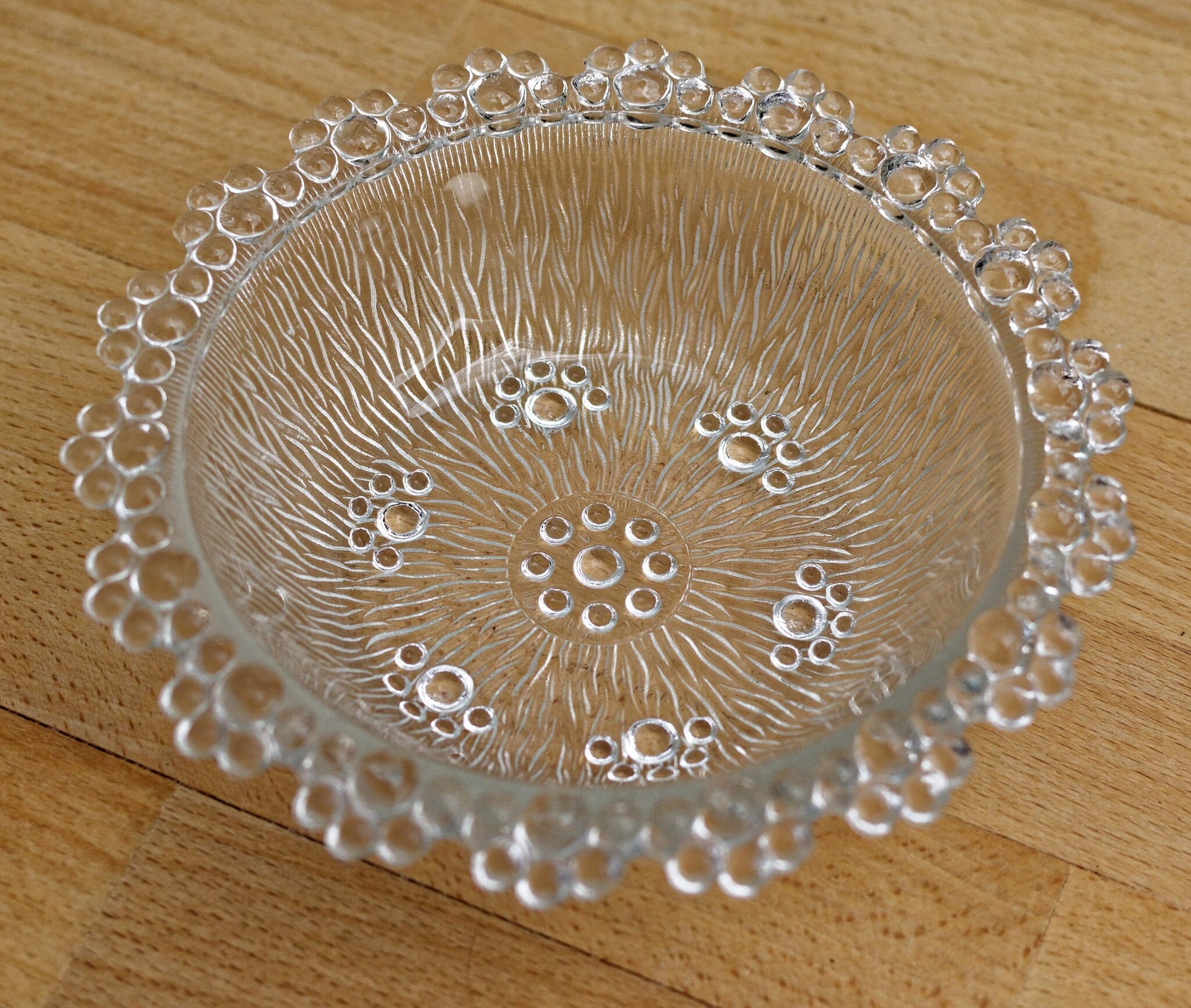 Italian Vintage Bubble Edge Textured Glass Serving Bowl Set MASSERINI BAROCCO Made in Italy