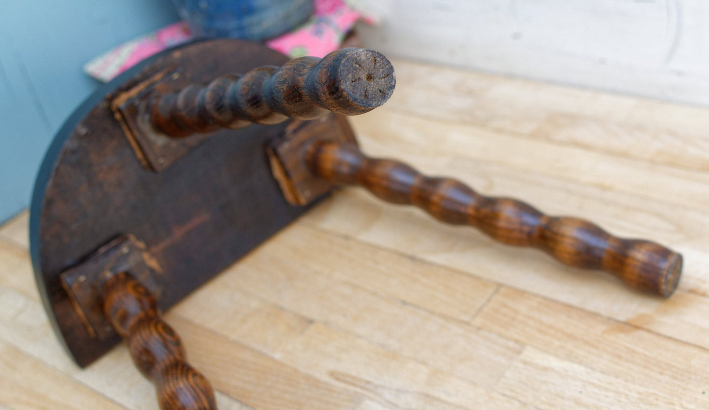 French Antique WOODEN Farmhouse Milking Stool Three Legged Swivel Stool