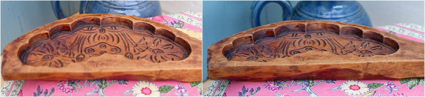 French Antique Hand-Carved Wooden Butter Mold Mould