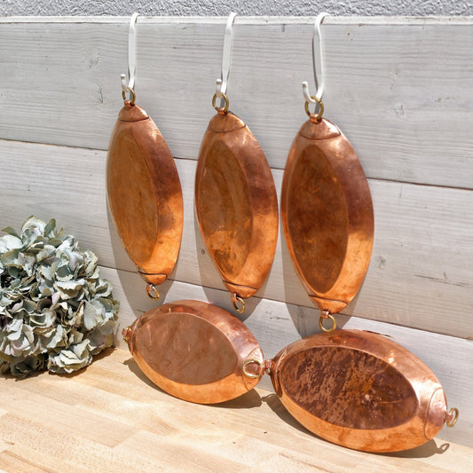 French Vintage Decorative Minature COPPER Artisanal Hanging Oval Pan Skillet set of 5