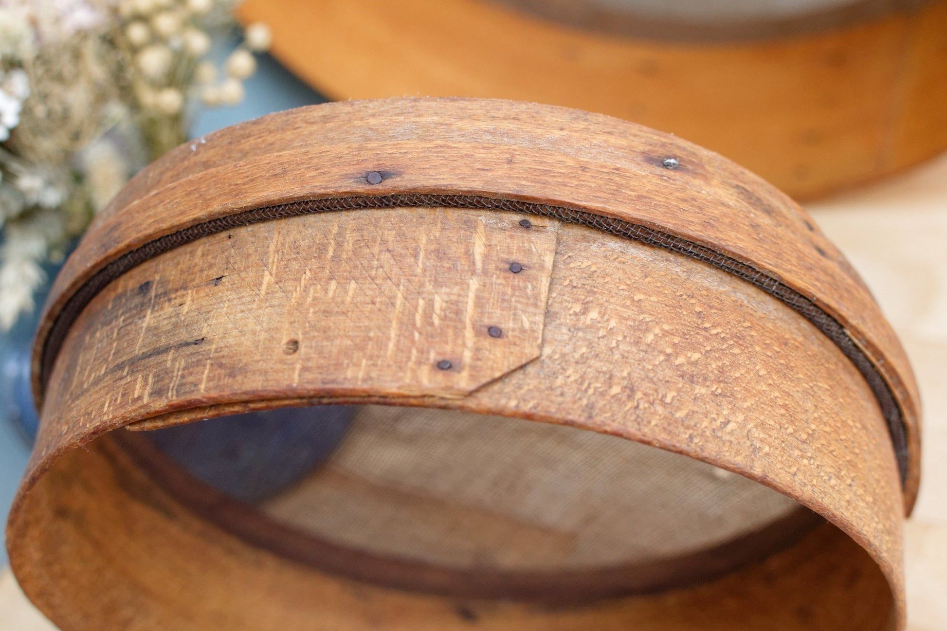 French Antique WOODEN Shaker Style Grain Sifter ~ Bentwood Grain Sieve ~ Flour Screen 