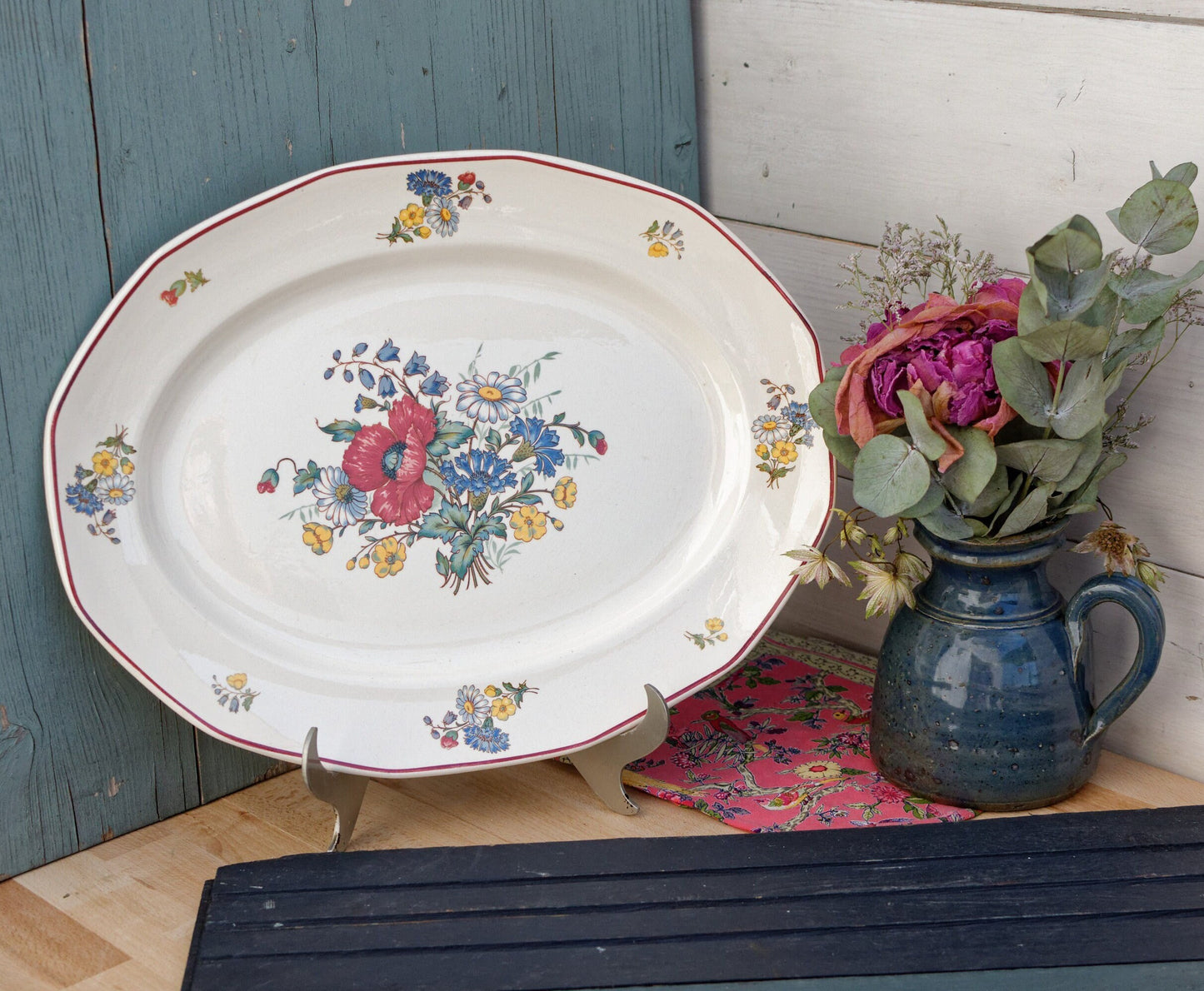 French Ironstone Floral Plate OLD ABBEY WARE Fleurs Des Champs V & B.M SAAR Basin 1584 Villeroy & Boch Terre de Fer