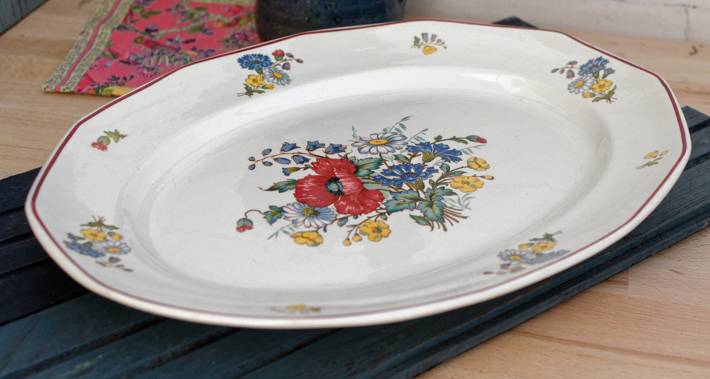 French Ironstone Floral Plate OLD ABBEY WARE Fleurs Des Champs V & B.M SAAR Basin 1584 Villeroy & Boch Terre de Fer