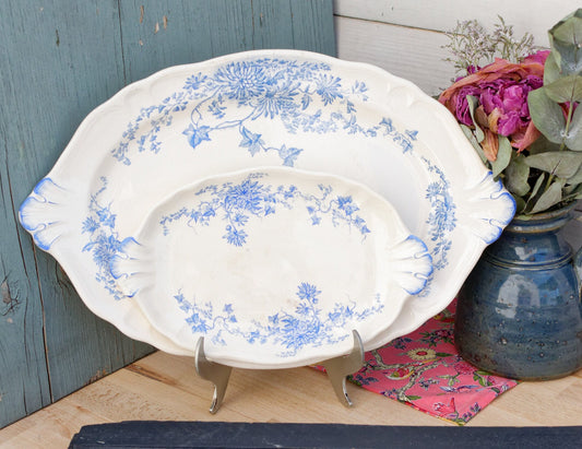 French Ironstone Blue Transferware Plate Longchamp MAKHAROV CR FRANCE Terre de Fer