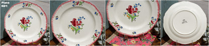 French Ironstone Hand-Painted Dinner Plate GIEN France Lorraine decor a la main red roses pattern Terre de Fer