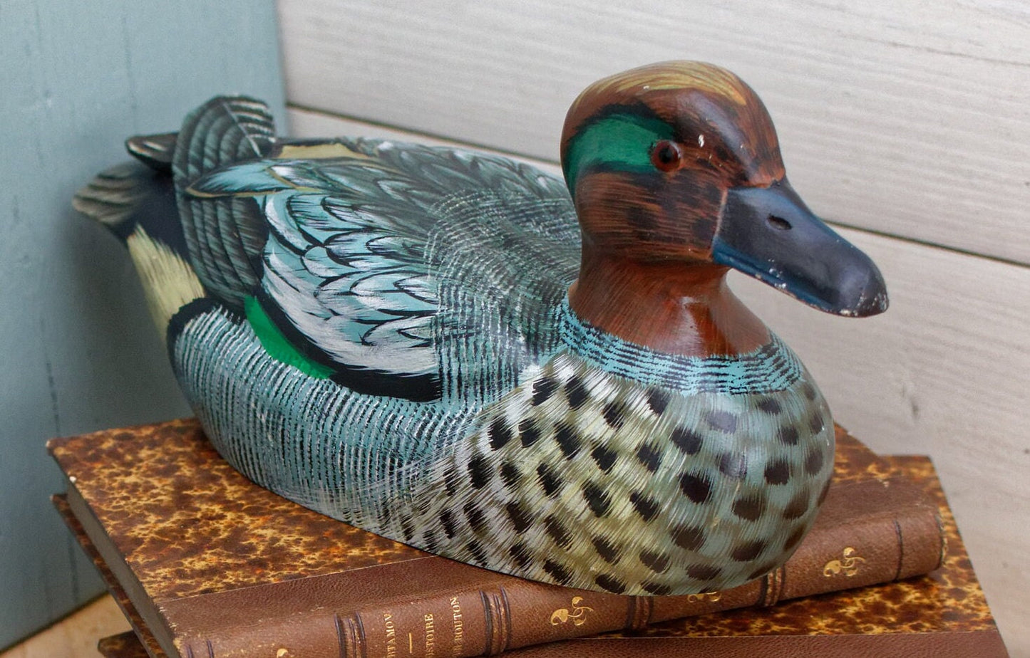 French Vintage Collectible Hand-Carved Wooden Duck ~ Folk Art Decoy Figurine