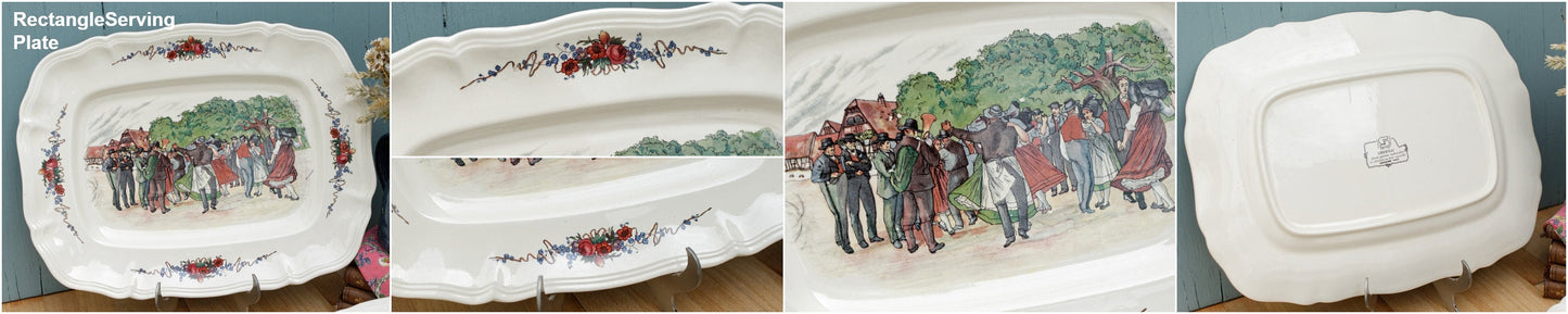 French Ironstone Alsace Theme Henri Loux Scene Serving Plate Obernai Faienceries Sarreguemines France Terre de Fer