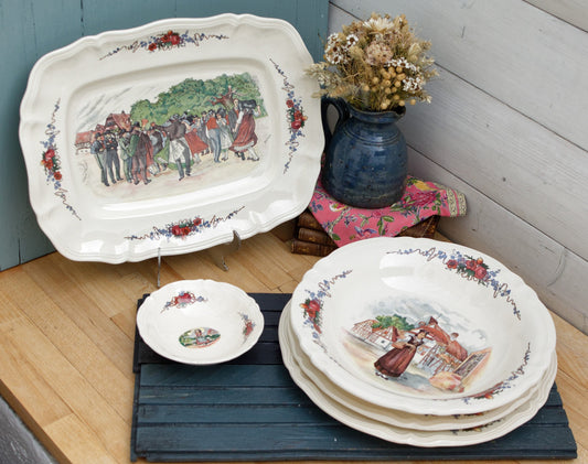 French Ironstone Alsace Theme Henri Loux Scene Serving Plate Obernai Faienceries Sarreguemines France Terre de Fer