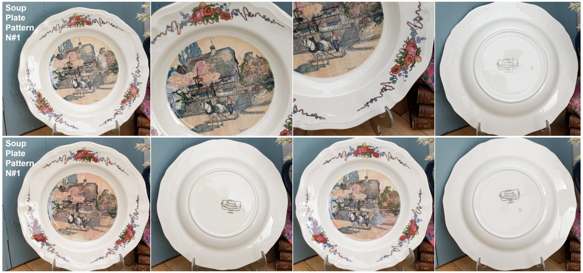 French Ironstone Henri Loux Alsace Scenes Plate Obernai Faienceries Sarreguemines France Terre de Fer