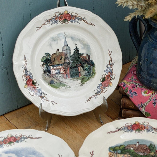 French Ironstone Henri Loux Alsace Scenes Obernai Faienceries Sarreguemines France Terre de Fer