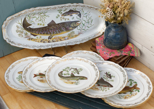 French Fine Porcelain Fish Service Plate Platter CP - France - Porcelaine de Luxe de la Compagnie Nationale