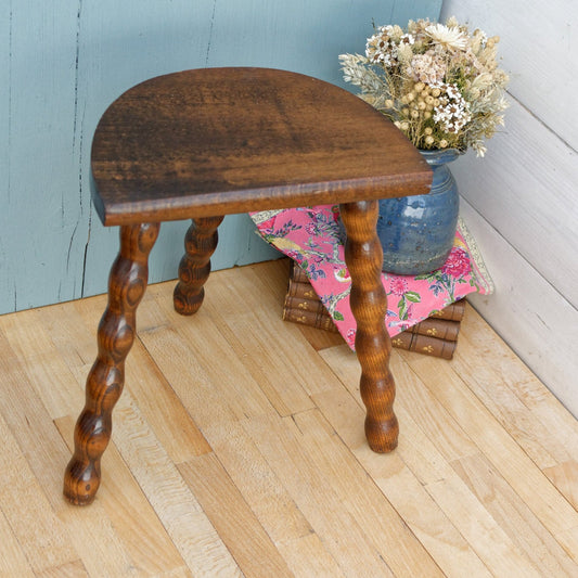 French Antique WOODEN Farmhouse Milking Stool Three Legged Swivel Stool