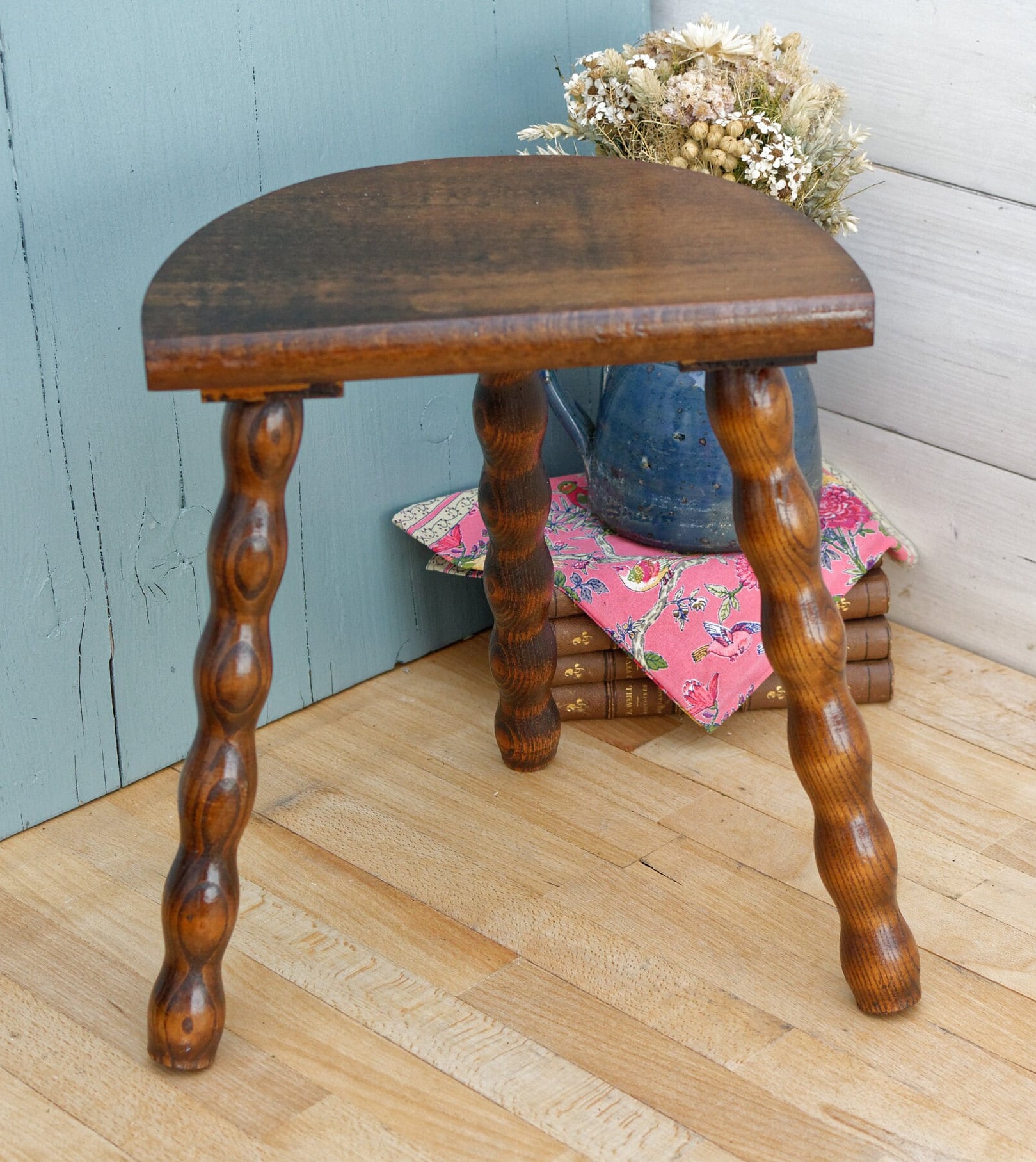 French Antique WOODEN Farmhouse Milking Stool Three Legged Swivel Stool