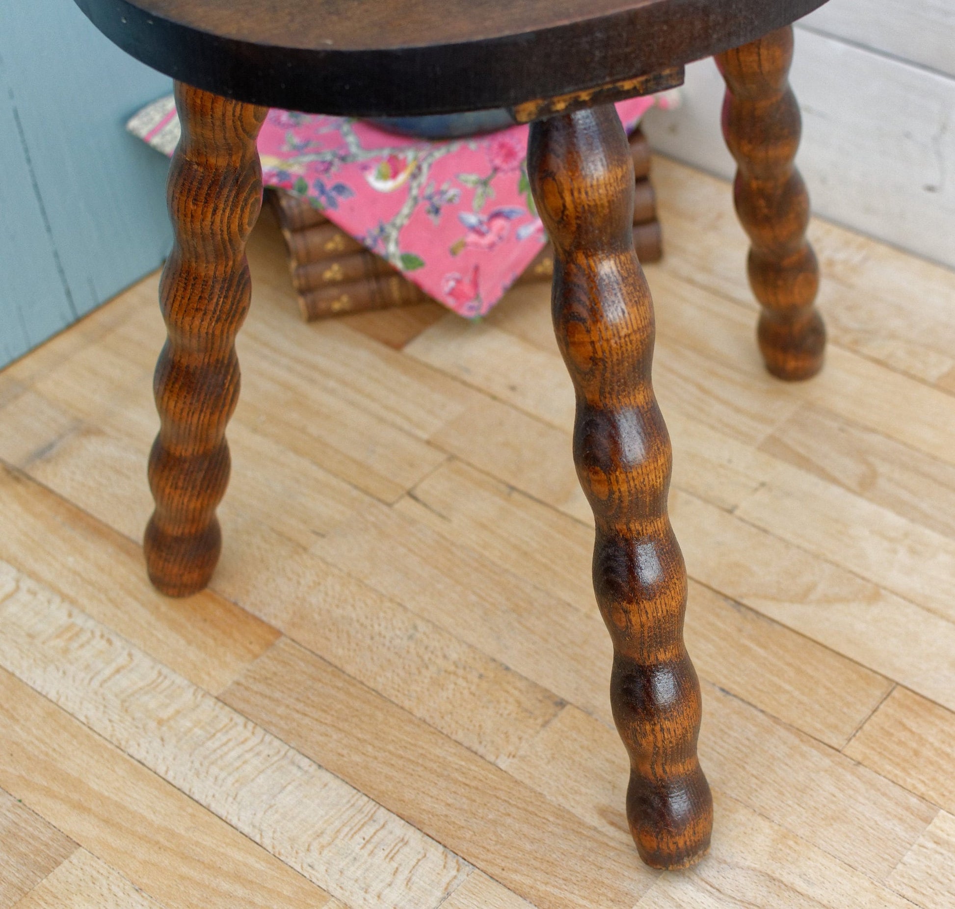 French Antique WOODEN Farmhouse Milking Stool Three Legged Swivel Stool