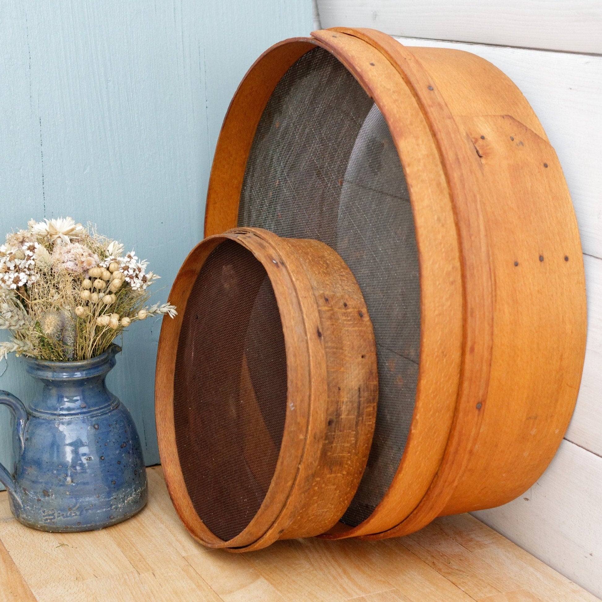 French Antique WOODEN Shaker Style Grain Sifter ~ Bentwood Grain Sieve ~ Flour Screen 