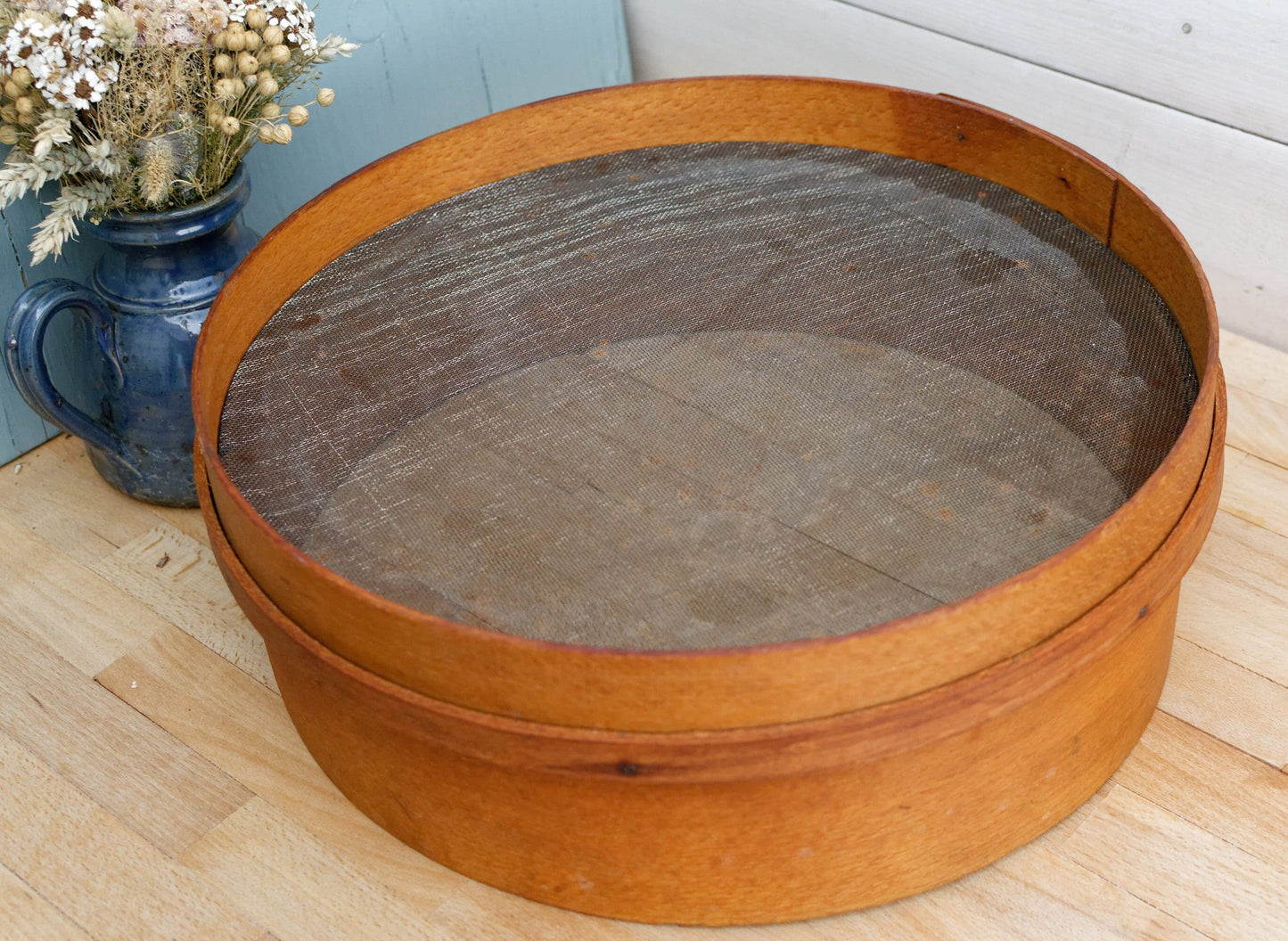 French Antique WOODEN Shaker Style Grain Sifter ~ Bentwood Grain Sieve ~ Flour Screen 