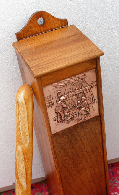 French Vintage Tall Wooden Bread Box Baguette Storage Hutch Huche à Pain