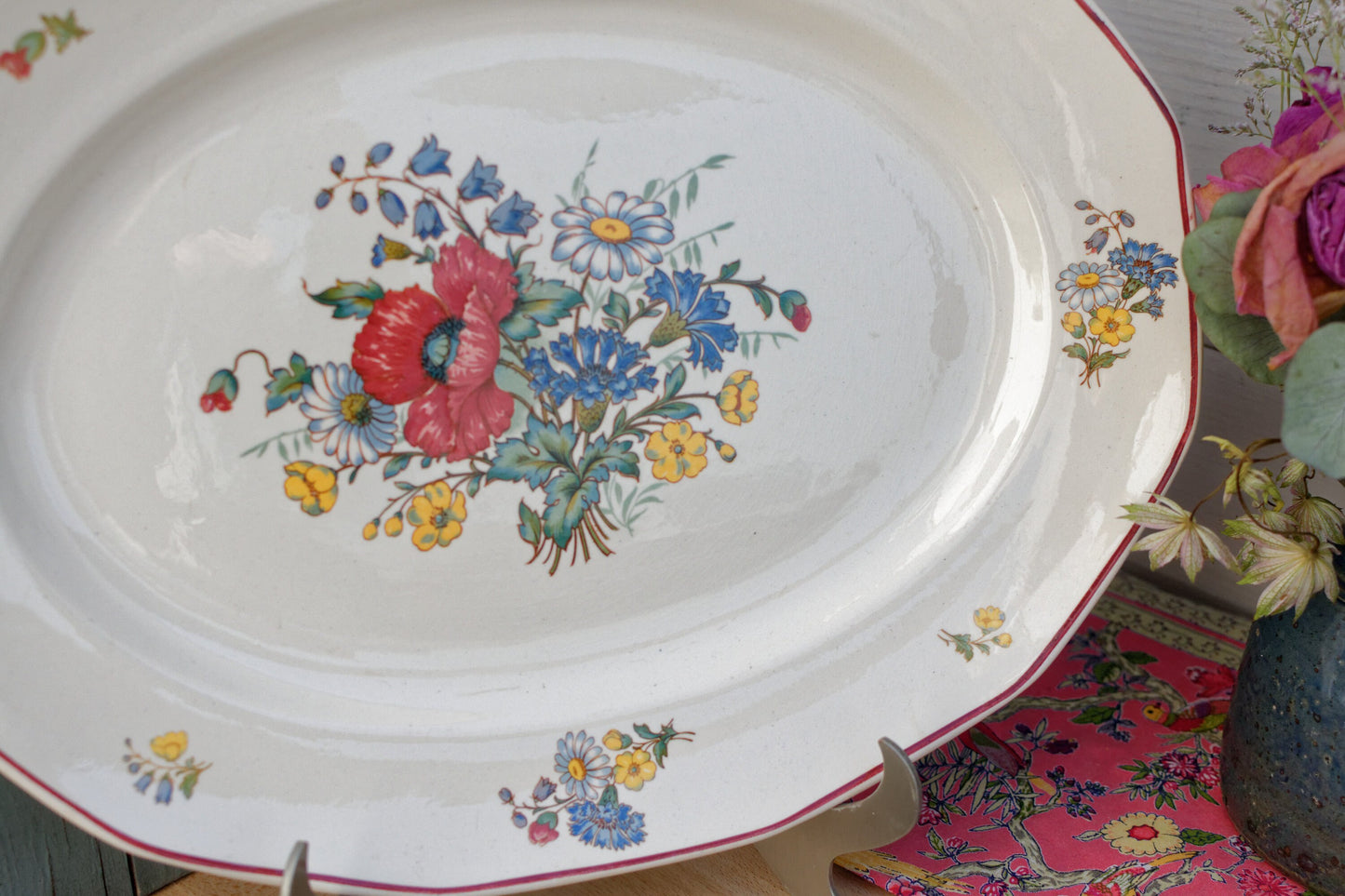 French Ironstone Floral Plate OLD ABBEY WARE Fleurs Des Champs V & B.M SAAR Basin 1584 Villeroy & Boch Terre de Fer