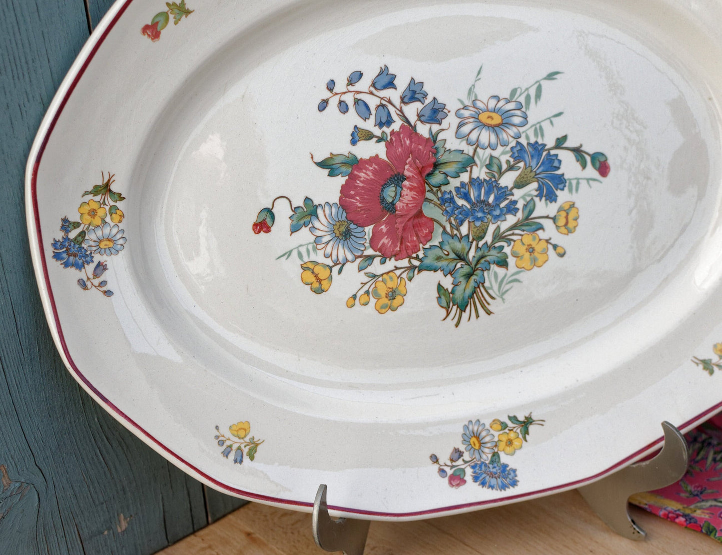 French Ironstone Floral Plate OLD ABBEY WARE Fleurs Des Champs V & B.M SAAR Basin 1584 Villeroy & Boch Terre de Fer